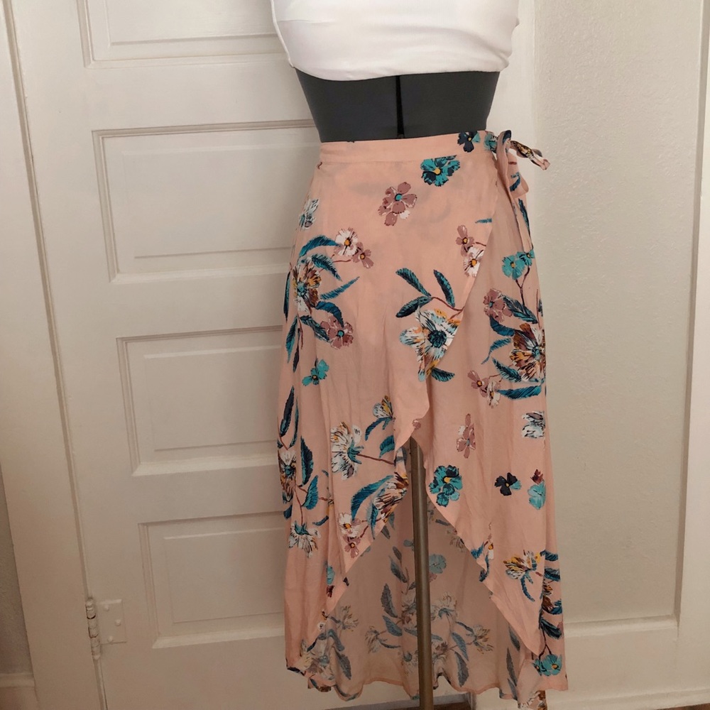 High waisted floral wrap skirt